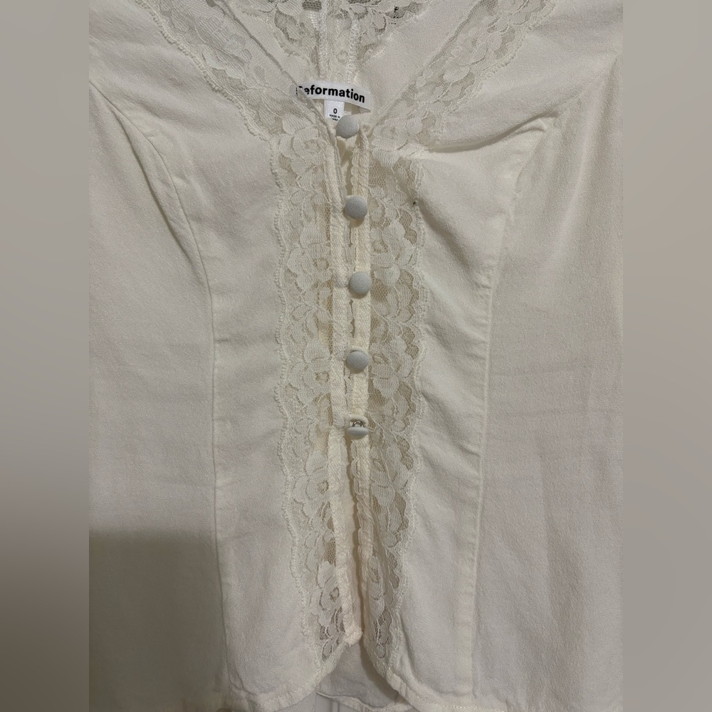 Reformation Nadene Top Ivory Lace Trim Blouse Viscose - Picture 7 of 15